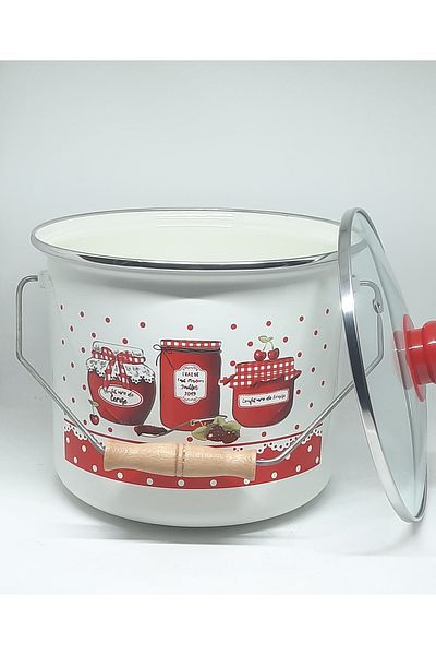 ALEV Enamel Evi̇m 22 cm 5 Liter Decorated Enamel Copper Cereal Bucket Yogurt Copper