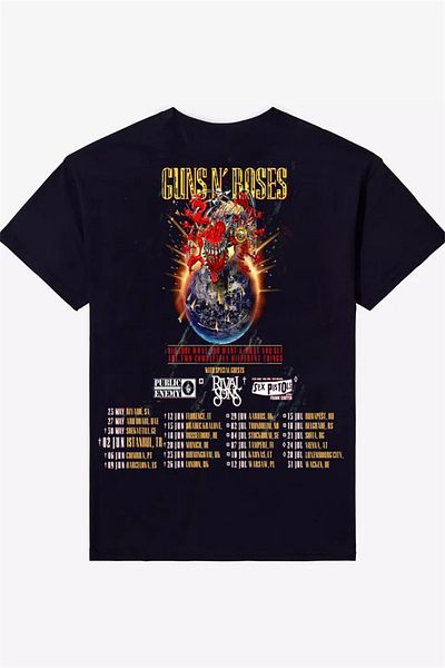 Karakedi Μπλουζάκι Unisex Μαύρο Guns N' Roses Ευρωπαϊκό και Μέσης Ανατολής Tour 2025