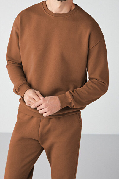 ruNadeS Чоловічий базовий 3-нитковий світшот з коміром-стійкою