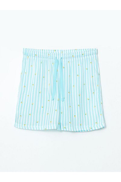 LC Waikiki LCW DREAM Pantaloni scurți pentru femei cu talie elastică albastră cu imprimeu de lămâie