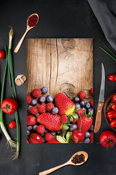 Vitrovelo Strawberry Wood Pattern Glassve Cutting Board, Heat Break Scratch R...