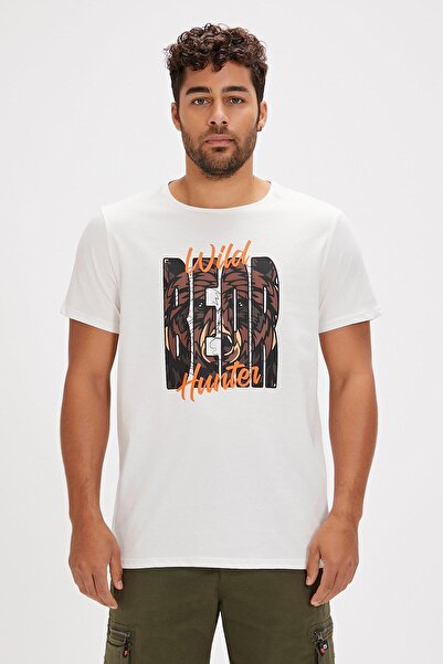 Bad Bear Hunt White Printed Men's T-Shirt