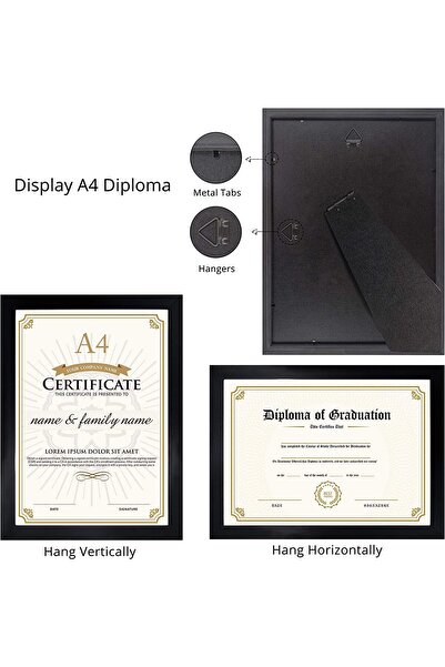 AKDC Certificate Document Frames 28x10.2cm, White/Black with Mat & Real Glass, 2-Pack for A4