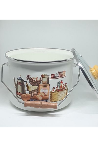 Avşar Enamel Evi̇m 22 cm 4.3 Liter Decorated Enamel Copper Cereal Cereal Yogurt Pot