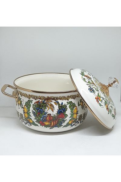 Avşar Enamel Evi̇m 20 cm 2750 ml Enameled Pot with Fruit Decoration