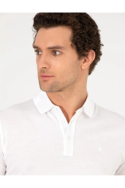 Cacharel Men's Polo Neck Slim Fit Basic T-Shirt-White