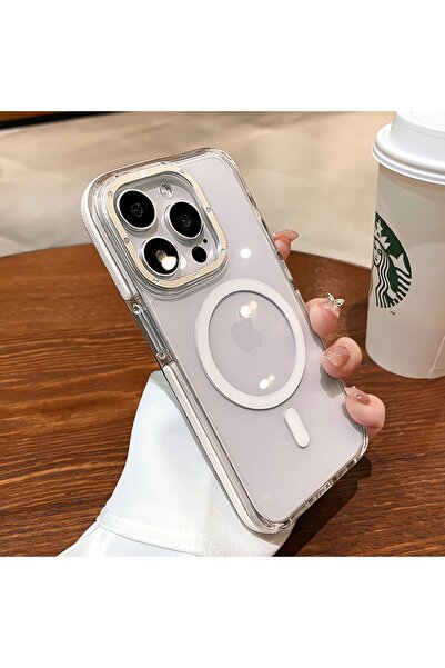 İphone 15 Pro Max Hava Yastığı Zırhı Kaymaz Şeffaf Kılıf Magsafe Kılıfları Şarj Uyumlu