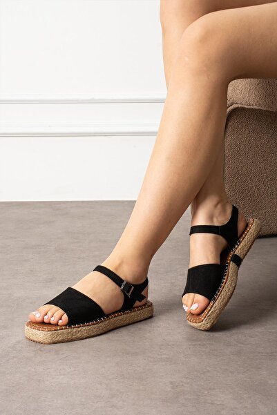 diclepolat Ženske crne Sandale - dnevni slamnati potplat i mina