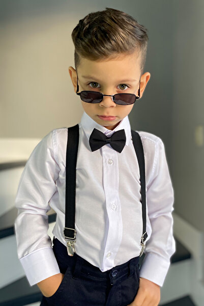 Entel Erkek Çocuk Uzun Kol Beyaz Gömlek Askı Papyon Takım