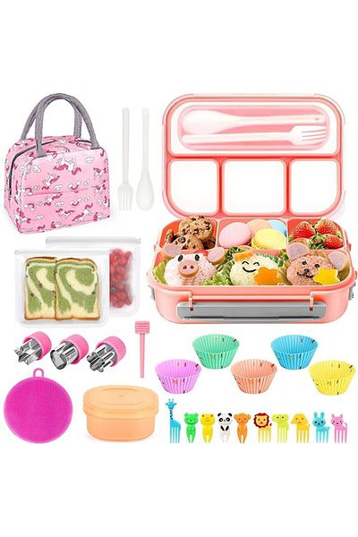 COOYA 27 PCsBentoBox Lunch Box Kit,w/Soup Cup Sauce Can,Spoon Fork,Fruit Picks,Leakproof Lunch Containers
