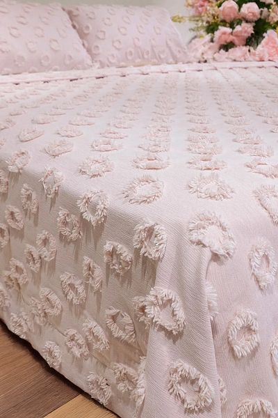 Tinybabyconcept 100% Cotton Pique Set 200X230 cm 2-Piece Pillowcase with Pompom, Summer, Double, Light Pink