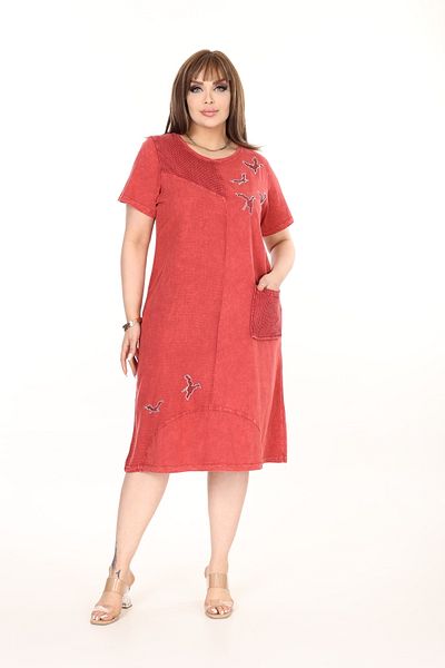 özle fashion Garnili Red Pocket Summer Dress