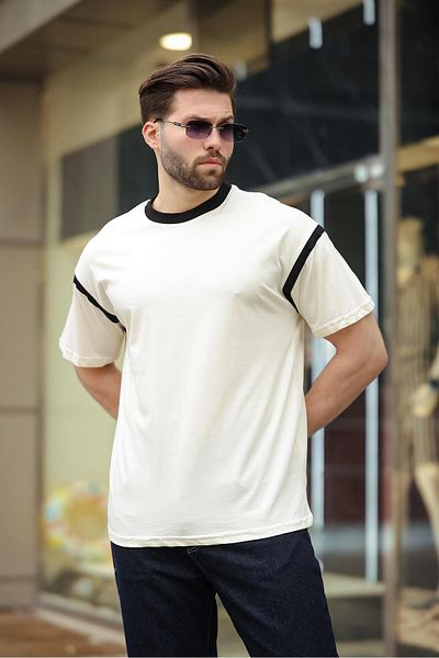 Madmext Ecru Crew Neck Regular Fit Men's T-Shirt E7126