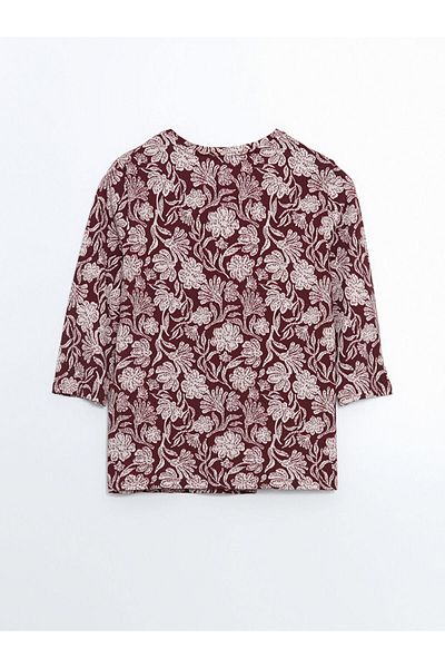 LC Waikiki Lcw Grace Burgundy Crew Neck Floral Women's Blouse