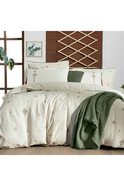 Sarev İdil Ekru Single 100% Cotton Mood Comfort Muslin Duvet Cover Set