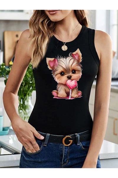 PENTHİLUS Cute Puppy Printed Unisex Relaxed T-Shirt