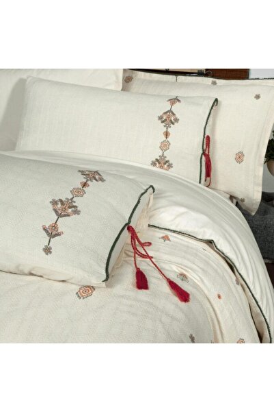 Sarev İdil Ecru King Size 100% Cotton Mood Comfort Muslin Duvet Cover Set