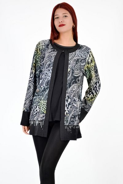 Angora Set dublu cu model brodat cu piatră - negru