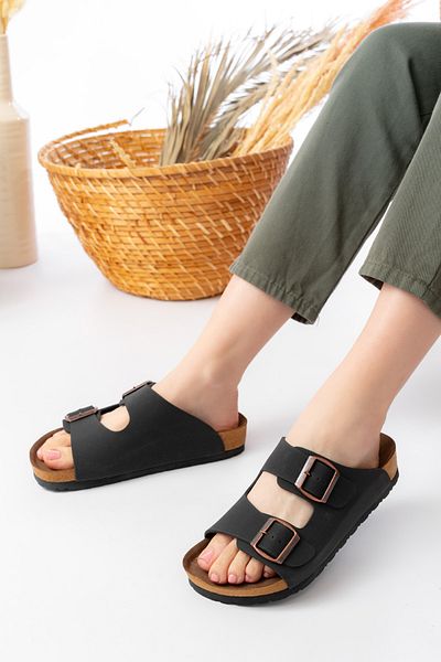 SİLİYA Sly Unisex Orthopedic Sole Slippers Double Banded Buckle Casual & Out Slippers