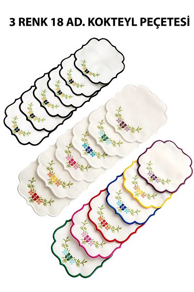 Nisahometeks 18 Pieces 3 Colors Cross Stitch Cocktail Napkins
