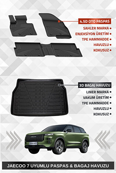 Sahler Jaecoo 7 4x4 2024+ Uyumlu 4.5d Premium Havuzlu Oto Paspas ve Liner Mar...