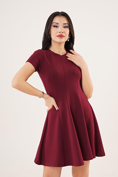 Hipo Trend Prednja Sa detaljima šava Zvonast kroj model bordo haljina