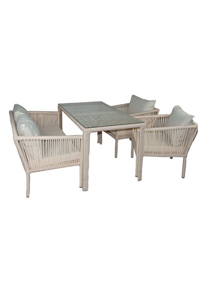 VAVRATTAN Berlin 2+1+1 Rattan Bahçe Balkon Yemek Takımı Kum