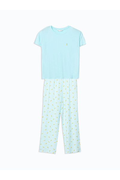 LC Waikiki Lcw Dream Blue Crew Neck Printed Women's Pajamas Set