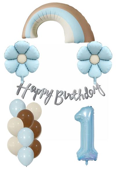 Patladı Gitti Retro 1 Year Old Daisy Themed Baby Boy Concept Birthday Set
