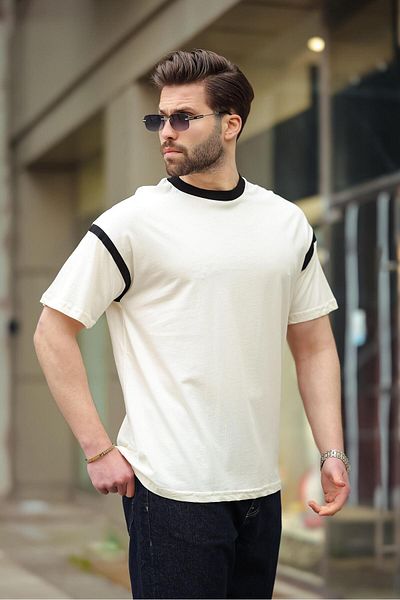 Madmext Ecru Crew Neck Regular Fit Men's T-Shirt E7126