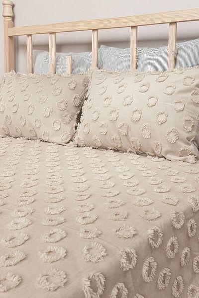 Tinybabyconcept 100% Cotton Pique Set 200X230 cm 2-Piece Pillowcase with Pompom, Summer, Double, Light Beige