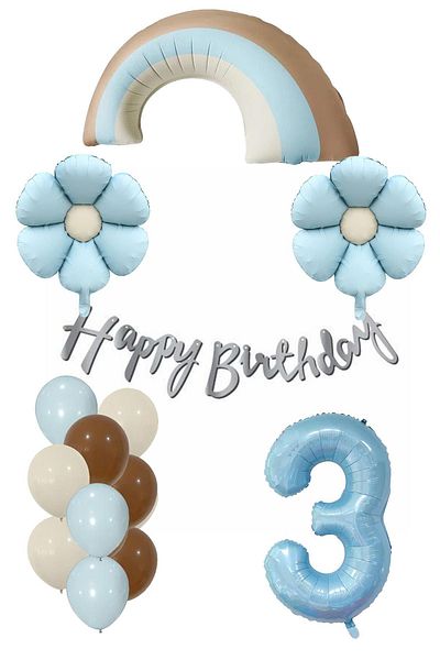 Patladı Gitti Retro 3 Year Old Daisy Themed Baby Boy Concept Birthday Set