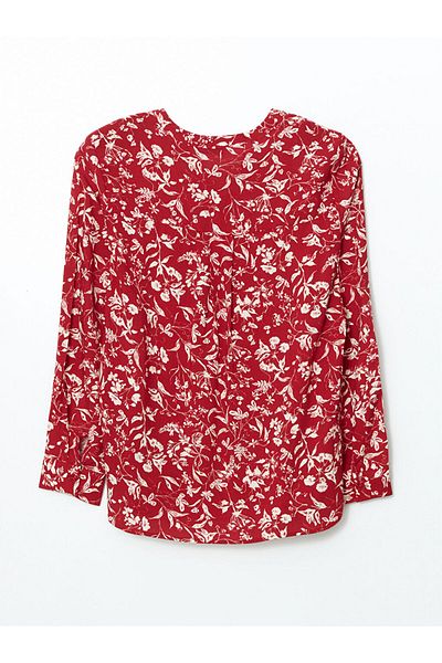 LC Waikiki Lcw Grace Burgundy Women's Blouse with Runaway Collar and Flowers