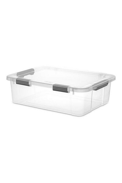 Sterilite Stackable Hinge Lid Rectangular Space Saving Storage Box 37.9 Liter