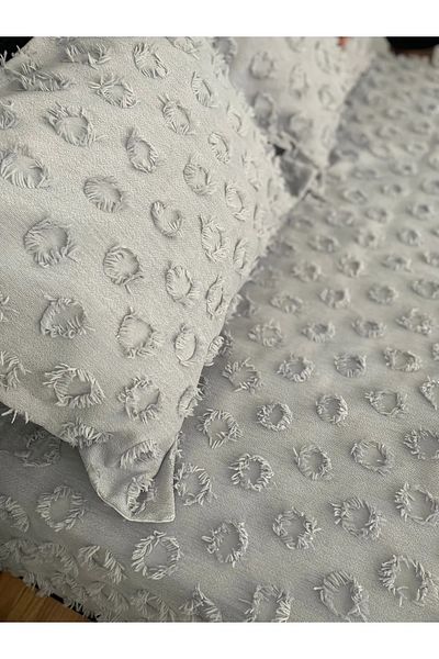 Tinybabyconcept 100% Cotton Pique Set 200X230 cm 2-Piece Pillowcase with Pompom, Summer, Double, Light Gray