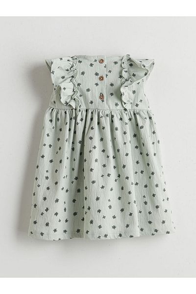 LC Waikiki Green Crew Neck Floral Baby Girl Dress
