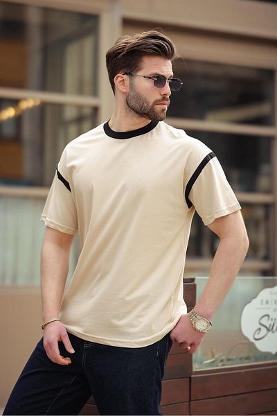 Madmext Ανδρικό μπλουζάκι Beige Crew Neck Regular Fit E7126