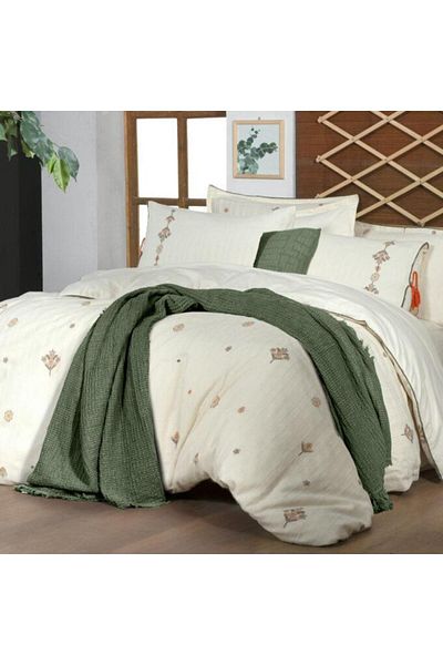 Sarev İdil Ecru King Size 100% Cotton Mood Comfort Muslin Duvet Cover Set