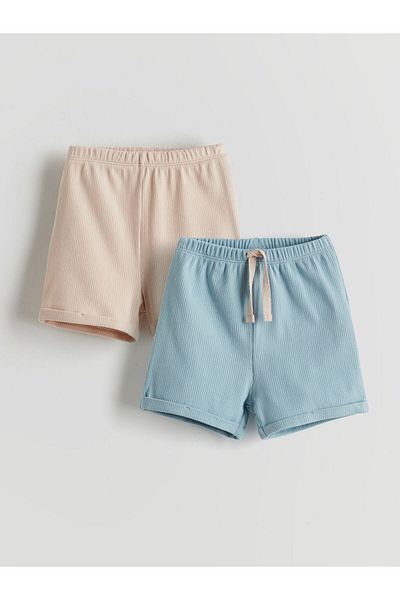 LC Waikiki Blue Elastic Waist Organic Fabric Baby Boy Shorts Pack of 2