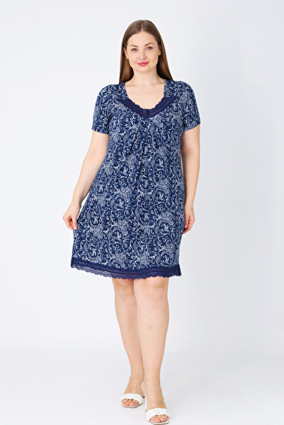 İntensive Women's Plus Size Lace Short Sleeve Lycra Nightgown