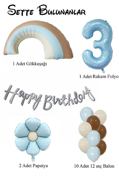 Patladı Gitti Retro 3 Year Old Daisy Themed Baby Boy Concept Birthday Set
