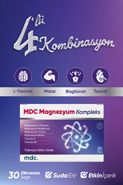 MDC Magnezyum Kompleks 220 Mg (L-TREONAT, BİSGLİSİNAT, MALAT, TAURAT) 30 Efervesan Saşe