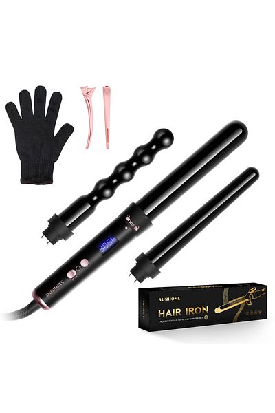 Sunhome Curling Wand Set, 3 in 1 Hair Curler with 3 Interchangeable Curling Wand Ceramic Barrel