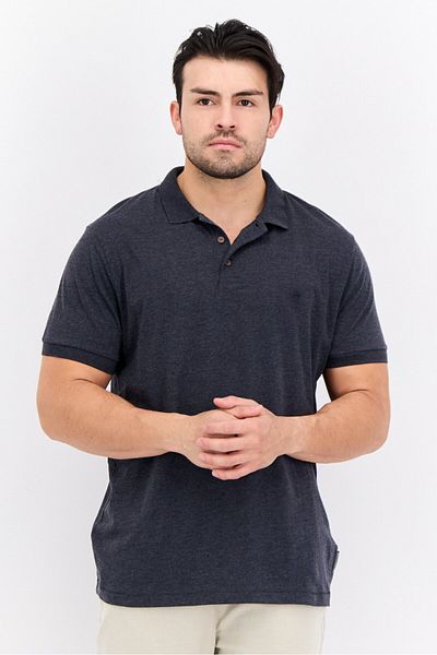 French Connection Men Regular Fit Short Sleeves Heather Polo T-shirt, Charcoal