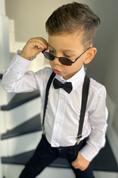 Entel Erkek Çocuk Uzun Kol Beyaz Gömlek Askı Papyon Takım