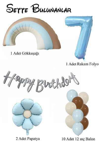 Patladı Gitti Retro 7 Year Old Daisy Themed Baby Boy Concept Birthday Set