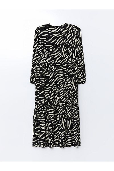 LC Waikiki Lcw Grace Black Crew Neck Print A-Line Dress for Women