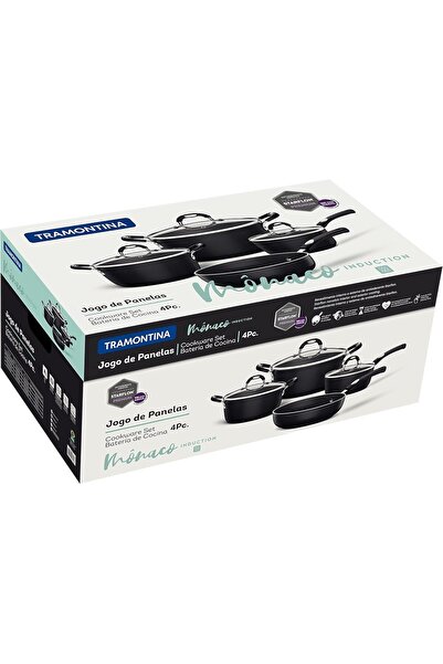 TRAMONTINA Since 1911, Made In Brazil - Monaco Induction 7 Pieces Black Aluminum Cookware Set