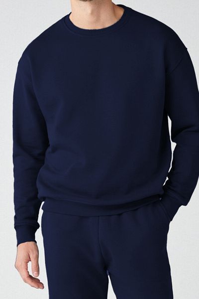 ruNadeS Φούτερ Unisex Relax Fit Relaxed Cut Cotton Fleece Inside Crew Neck Navy Blue φούτερ