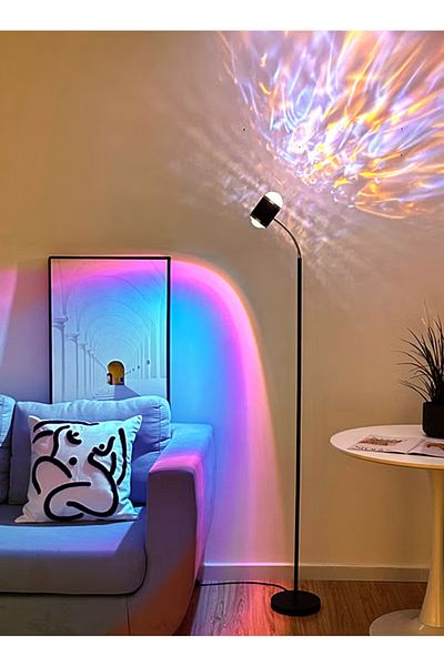 COOYA مصباح أرضي قائم بذاته 160 سم، 4 ألوان LED ذكية، مع ضوء تموج الماء الفريد لغرفة المعيشة